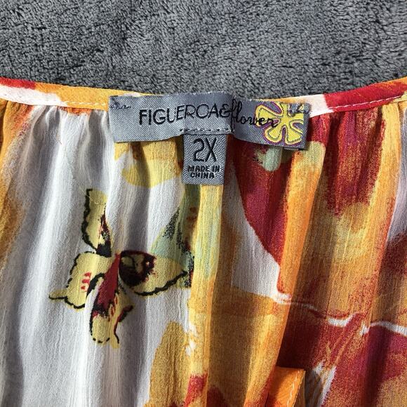 Fig & Flower Anthropologie Floral Chiffon Dress Size 2X 3/4 Sleeve Midi Flirty - Picture 5 of 11